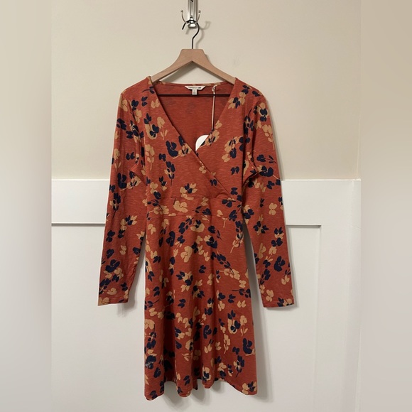 NWT Toad & Co Orange & Blue Tencel Organic Cotton Floral Wrap Flare Dress - Picture 3 of 9